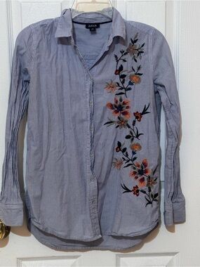 a.n.a Light Blue Pinstripe Shirt with Embroidered Floral Vine